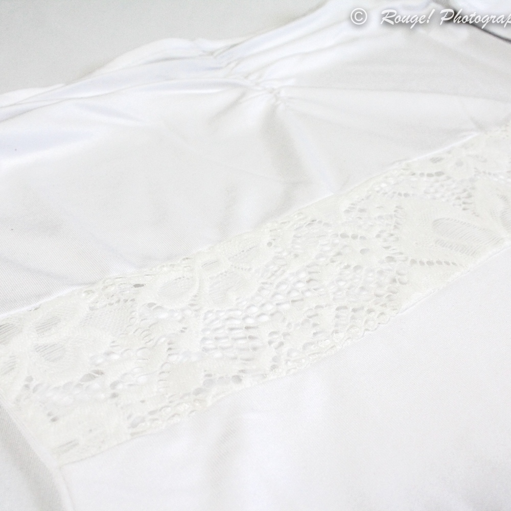 Lace Insert Off Shoulder Bodycon White Dress - Picture 7 of 8
